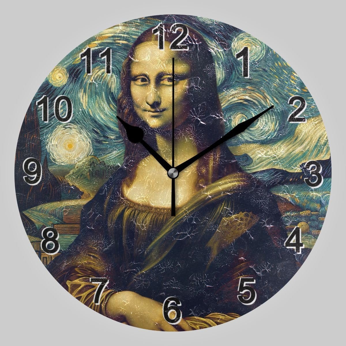 CHIFIGNO Mona Lisa in Starry Night Round Wall Clocks, Decorative Wall Clocks Battery Operated Decoration Clock for Wall School Office Home Decorative