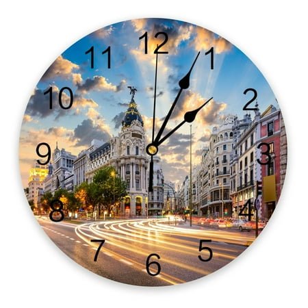 City Street Building Scenery Wall Clock Home Decor Bedroom Silent Oclock Watch Wall Digital Clock Wall Clock for Kids Rooms