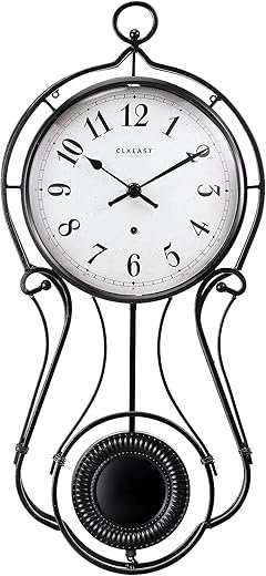 CLXEAST 20 Inch Black Metal Pendulum Wall Clock, Large Schoolhouse Regulator Wall Clocks for Living Room Decor