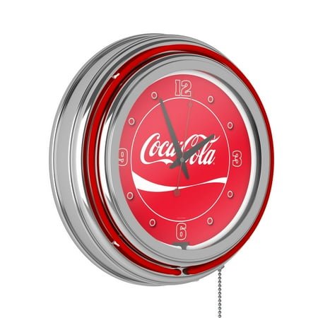 Coca-Cola Logo Retro Neon Analog Wall Clock with Pull Chain