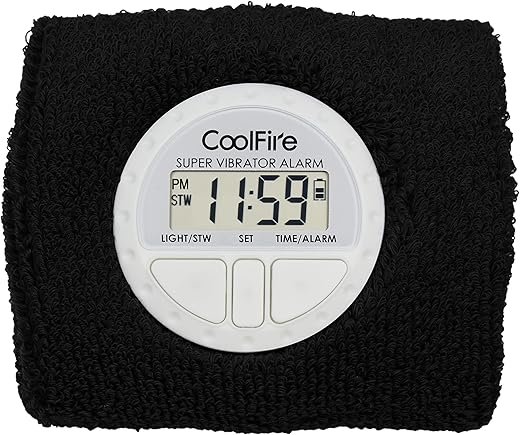 Coolfire Vibrating Alarm Clock - Silent Alarm Wristband Vibrating Alarm Watch. Silent Wrist Shock Alarm Clock. Vibration Alarm Bracelet Alarm Clock Deep Sleeper & Vibrate Alarm (Black)