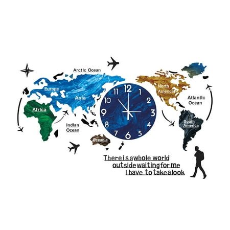 Dagaeig Extra Large Decorative Wall Clock for Living Room Decor, Giant Modern Wall Clocks for Bedroom Kitchen Office Home, Big DIY World Map, Battery Operated, Silent Non Ticking