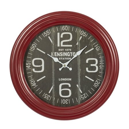 DecMode 14 x 14 In. Red Metal Vintage Wall Clock