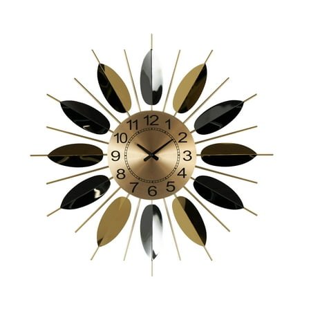 DecMode 26 Gold Stainless Steel Metal Leaf Radial Wall Clock with Black Accents