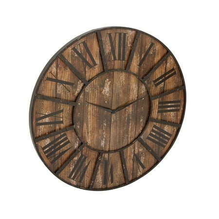 DecMode 36 Brown Wood Wall Clock with Black Accents