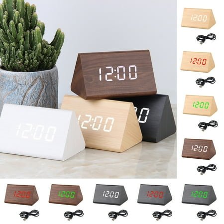 Dengjunhu Modern Wooden Alarm Sound Control Digital Desk Clock Classical Clock Wood Made LED Clocks for Bedroom Bedside Desk Kids