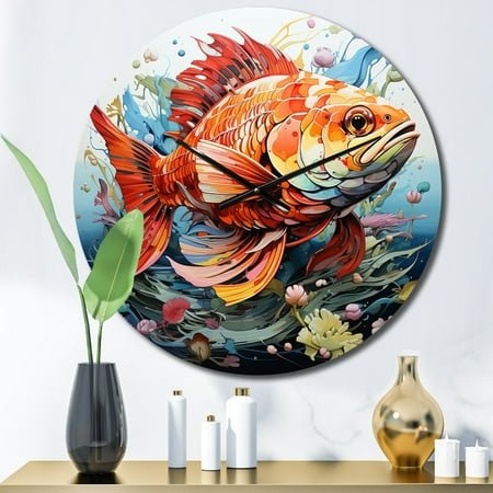 Designart Art Piscine Fishing Pop wall art III Animals Oversized Wall Clock