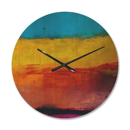 Designart 'Blue Yellow Orange in Abstract' Modern Wood Wall Clock