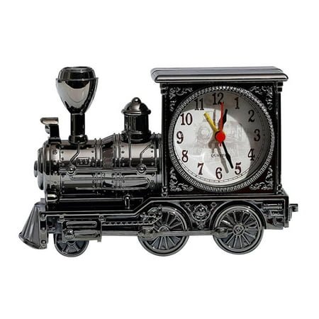 DESIGNICE Alarm Clock Battery Powered Alarm Clock for Desktop Antique Locomotive Shape Analog Clock Creative Desktop Decor Gray