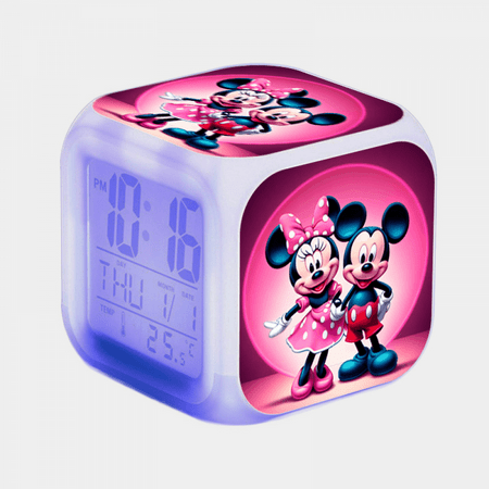 Digital Alarm Clock for Kids, Mickey Mouse Pattern 7 LED Color Changing Wake Up Clock with Thermometer Function and Night Light, Gift for Boys Girls A93-089