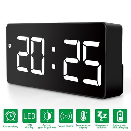 Digital Alarm Clock, Large LED Display Big Number Alarm Clock for Bedroom Bedside with USB Charger, Loud Dual Alarms, Battery Backup, Adjustable Brightness Dimmer Snooze 12/24H