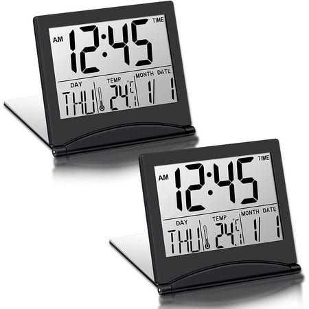 Digital Travel Alarm Clock with Black Backlight -Battery Operated Compact Desk Clock 2Pack