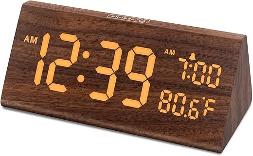 DreamSky Wooden Digital Alarm Clock for Bedroom - 7.7 Electric Clocks with USB Port, Large Numbers, Temperature, 0-100% Brightness Dimmer, Adjustable Alarm Volume, Snooze, 12/24H