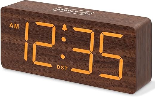 DreamSky Wooden Digital Alarm Clock for Bedroom - Desk Clocks with Large Numbers for Living Room, Office, Dimmer, USB Port, Loud Alarm for Heavy Sleepers with Volume Control, DST, Wood Decor & Gifts