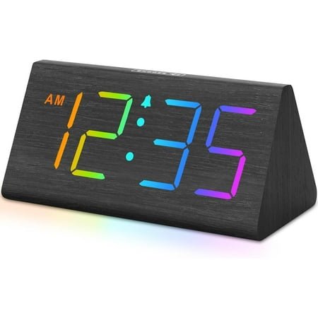 DreamSky Wooden Digital Alarm Clocks for Bedrooms - Electric Desk Clock with Large Numbers, USB Port, Loud Alarm for Heavy Sleepers, Adjustable Volume, Dimmer, Snooze, DST, 12/24H, Wood Décor