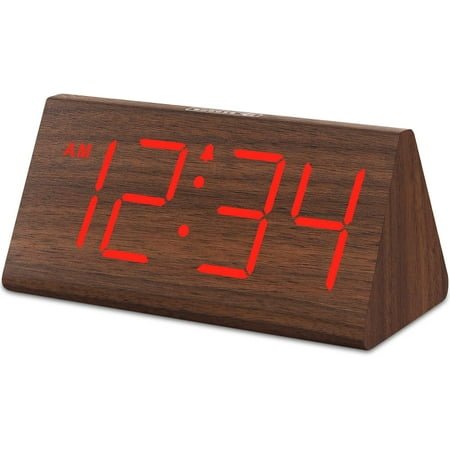 DreamSky Wooden Digital Alarm Clocks for Bedrooms - Electric Desk Clock with Large Numbers, USB Port, Loud Alarm for Heavy Sleepers, Adjustable Volume, Dimmer, Snooze, DST, 12/24H, Wood Décor