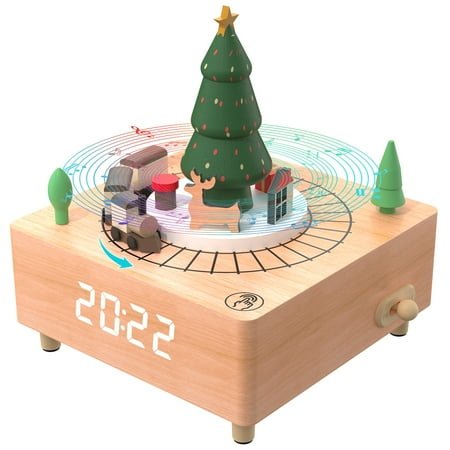 Electime Wooden Alarm Clock for Christmas Gift, Desktop Digital Clock, Train Musical Box Smart Castle Toy Birthday Present for Lover Friends and Children