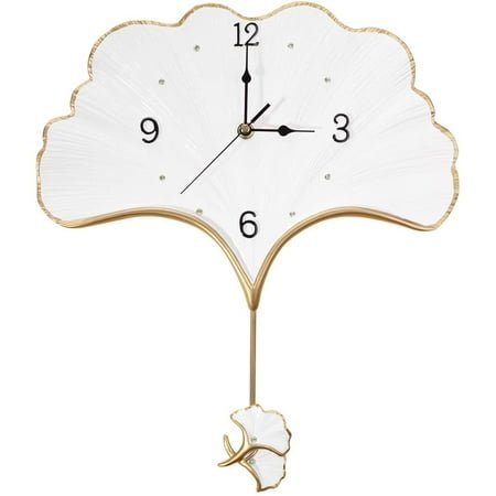 Elegant Wall Clock with Pendulum Battery Operated Non Ticking Silent Unique Home Decorative Fancy Hanging Clocks for Living Room Kitchen Bedroom Office Dining Bathroom Aesthetic Decor