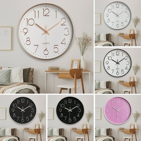 Elodia 8 Inch Silent Wall Clock Embossed Scale Round Dial Pointer Display Battery Powered Accurate Timekeeper Plastic Quartz Wall Clock Living Room Bedroom Decor