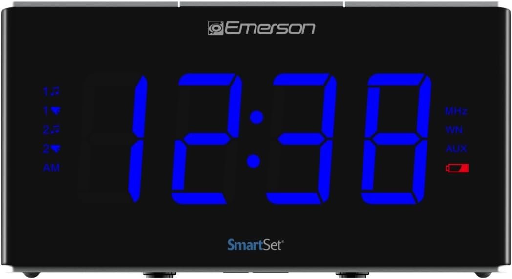 Emerson Smartset Sound Therapy Alarm Clock Radio with White Noise/Nature Sounds 1.8" LED Display Black/Blue, ER100105