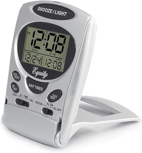 Equity 31300 Fold-Up LCD Travel Alarm Clock with Nap Timer & Backlight