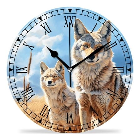 erolrail Rustic Wall Clock,Silent Non Ticking Wall Clocks for Living Room,Bedroom,Kitchen 12IN Winter Wolf Design