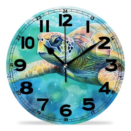 erolrail Rustic Wall Clock,Silent Non Ticking Wall Clocks for Living Room,Bedroom,Kitchen 12IN Sea Turtle Ocean Wildlife Animals Watercolor Picture