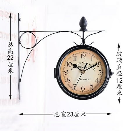 European Home Creative Clocks Wrought Iron Hanging Wall Clock Factory Wholesale Vintage Ornament Sitting Room Clock Double-Sided Wall Clock