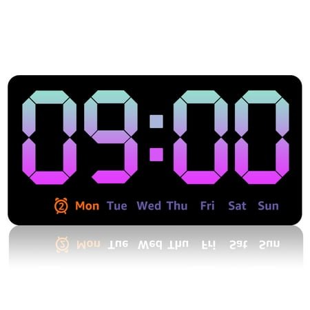 EUWBSSR Large Digital Wall Clock 8.5 In Large Display LED Alarm Clock with Date Week Temperature Dual Alarm 3 Levels Brightness Adjustable Wall Clock,Pink