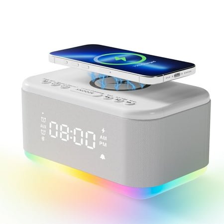 Fansbe Tech Vibrating Alarm Clocks, Dimmable Digital Alarm Clocks Wireless Charger Bluetooth (Gray)