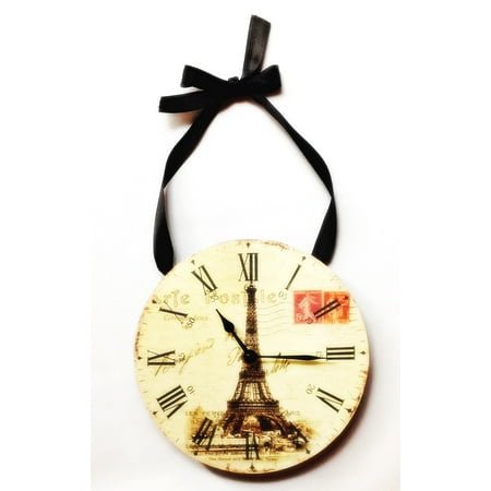 Fashioncraft Wall Clock - Eiffel Tower & Postmark Design - Round - 6 3/4 in Diameter