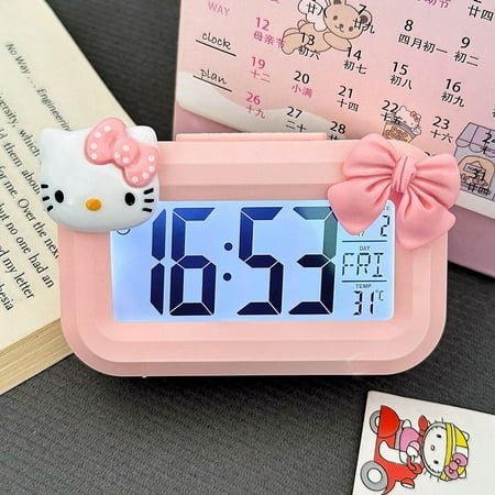 FeiKong Cute Hello Kitty Alarm Clock Anime Sanrio Noctilucent Alarms Clocks Cartoon Kawaii Dormitory Clocks Desktop Decoration Kids Gift