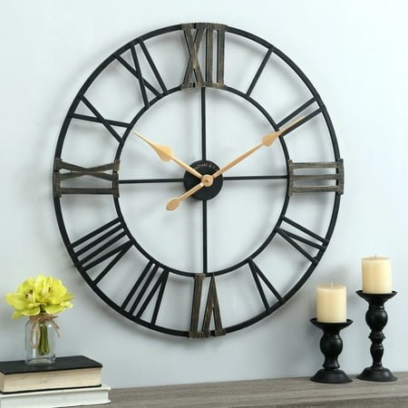 FirsTime & Co. Black Bradshaw Roman Wall Clock, Farmhouse, Analog, 30 x 1.25 x 30 in