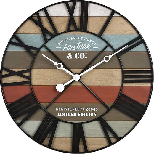 FirsTime & Co.® Colorful Maritime Farmhouse Planks Clock, American Crafted, Multi-Color, 24 x 2 x 24 ,