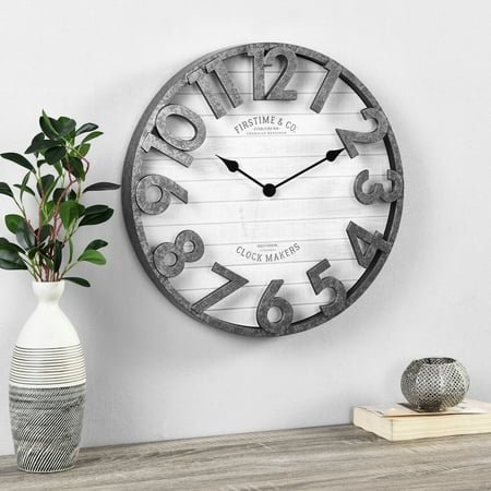 FirsTime & Co. Silver Stella Shiplap Wall Clock, Farmhouse, Analog, 18 x 2.5 x 18 in