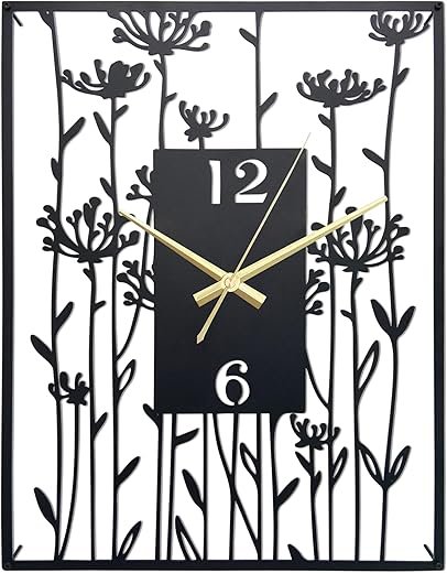 Flower Wall Clock Square Living Room Decor Clocks Black Modern Minimalist Wall Clock Silent Clock Home Decorations Ideal for Kitchens, Living Room, Bedrooms, Bathroom