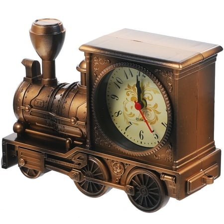 Funny Clock Desktop Ornaments Creative Alarm Retro Decorative Train Model Railway Engine Quartz