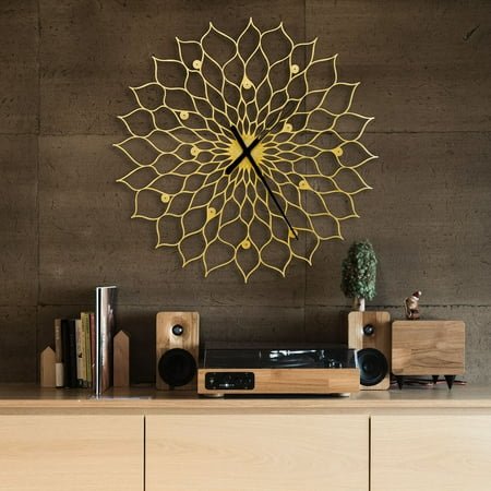 Gigantic Sunflower Clock - 36 in Extra Large Analog Silent Wall Clock for Living Room Decor, Oversized Golden Home Decor