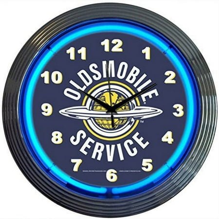 GM Oldsmobile Service Genuine Electric Neon 15 Inch Wall Clock Glass Face Chrome Finish USA Warranty