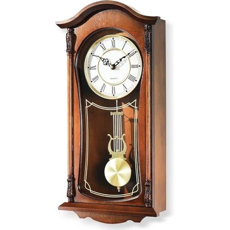 Grandfather Vintage Wall Clock with Pendulum and Chime, Hour/Quarter-Hour Chime, Mahogany Wooden Frame, Large Vintage Wall Clock for Living Room,Home Decor Gift