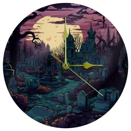 Halloween Graveyard Circular Acrylic Wall Clock - Modern Timepiece with Sophisticated Design & Durable Material