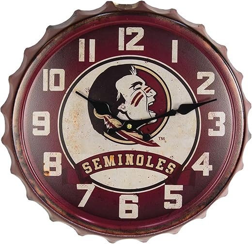 Hanna's Handiworks Florida State University NCAA Bottle Cap Clock Vintage Metal Wall Art – Show Your FSU School Spirit in Your Man Cave, Dorm, Bedroom, College Apartment with FSU Fan Décor