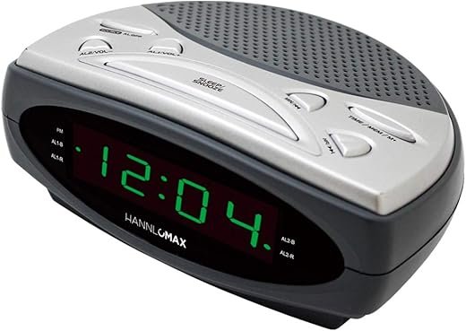 HANNLOMAX HX-137CR Alarm Clock Radio, PLL AM/FM Radio, Dual Alarm, 0.9 LED Display, AC Operation only. (Grey-Green LED)