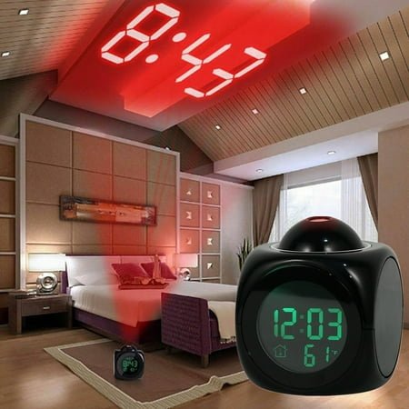 HOTBEST Digital Projection Alarm Clock, Voice Talking, LCD Display, Black