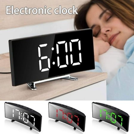 HOTBEST LED Digital Alarm Clock, Bedside Silent Clock with Bracket Curved Electronic Digital Desktop Clock with Large LED Screen Bedroom Table Clock for Bedroom Home Office Travel