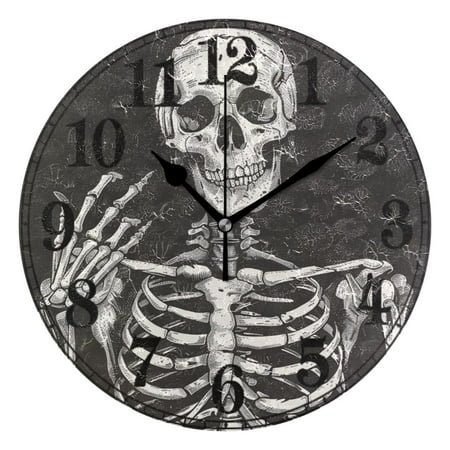 Human Skeleton Skull Silent Wall Clock 10 Non-Ticking Battery Clock