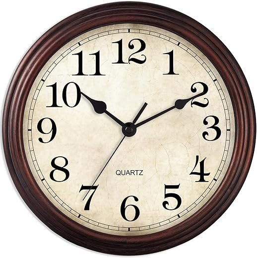 HYLANDA Wall Clock, Brown Wall Clocks Battery Operated Silent Non-Ticking, 9 Inch Vintage Rustic Style Decorative for Kitchen, Living Room, Bedroom, Bathroom