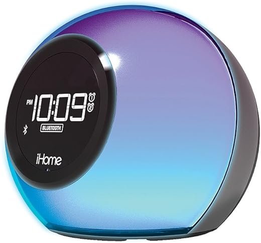 iHome Alarm Clock Radio with Bluetooth Speaker and Color Changing Lamp, USB Charging, and Speakerphone for Home, Office, or Dorm (IBT29BX6)