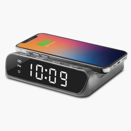 iHome Wireless Charger with Digital Alarm Clock for Bedroom, Home Office, or Dorm (iW14)