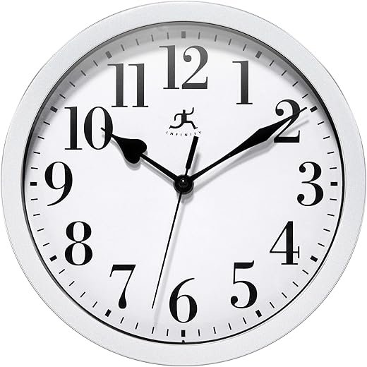 Infinity Instruments LTD. Plastic Wall Clock, Silver, 9-5/8"